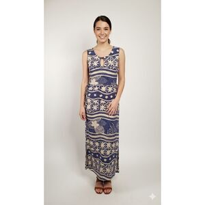 True Grit  printed boho long maxi silk summer dress size M back tie